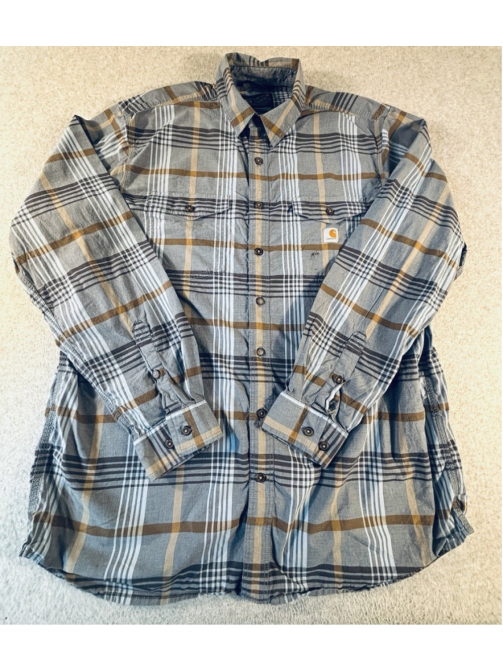 Carhartt Rugged Flex Shirt Mens XL Tall Gray Plaid Relaxed Fit Long Sleeve